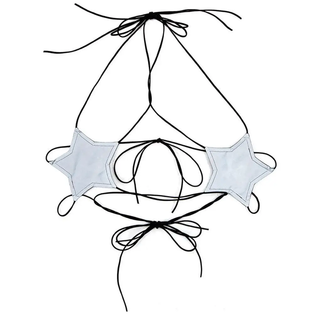 

Women's Sexy Exotic Bra Fine Cord Leather Star Shape Bundling Design Hanging Neck Underwear