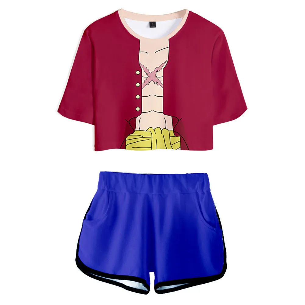 

One Piece Monkey D. Luffy Cosplay Costume Crop Top Shorts Two Piece Sets