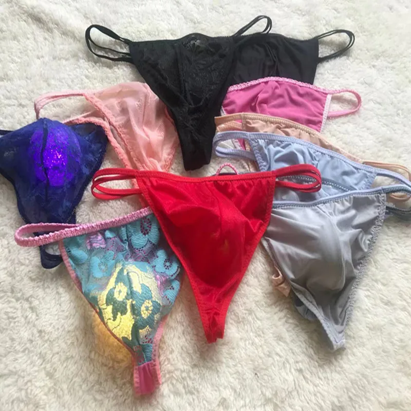 10pcs  Korean and Japanese New Men's Thong Sexy Lace Mesh Transparent Temptation Sexy Ice Silk Thin Belt T-Back