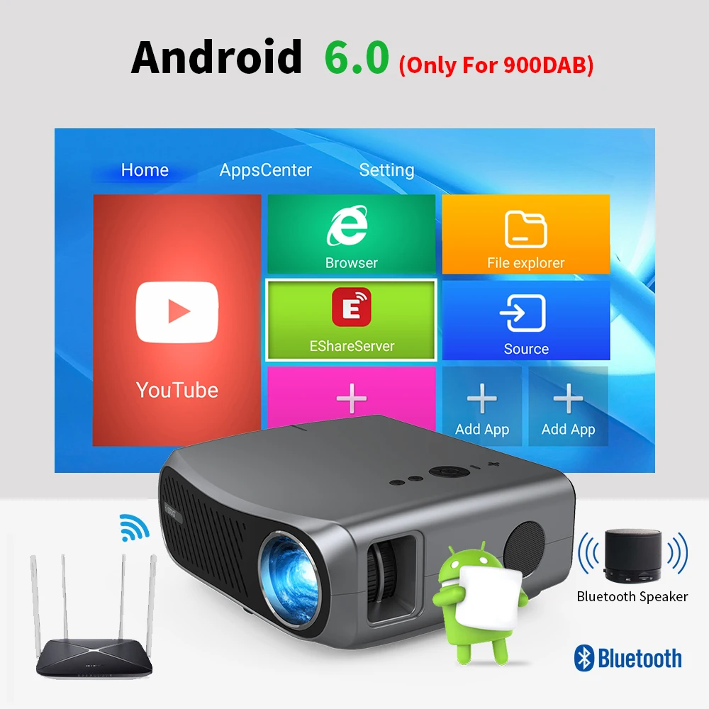 CAIWEI Full HD 1080p проектор 7200 люмен для дома Android 6 0 мобильного большинства поддержка 4K