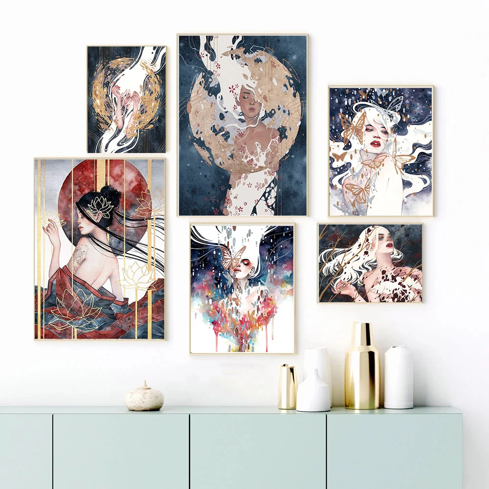 

Traditional Canvas Wall Art figure Painting Chiese Style Beauty Female Sexy Anime Poster Print Pictures Chinese Home Decoration