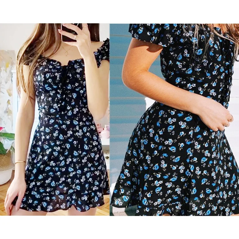 

Сексуальные Мини Платья с цветочным принтом, женские уличные повседневные короткие летние платья с v-образным вырезом, Harajuku, платье с коротк...
