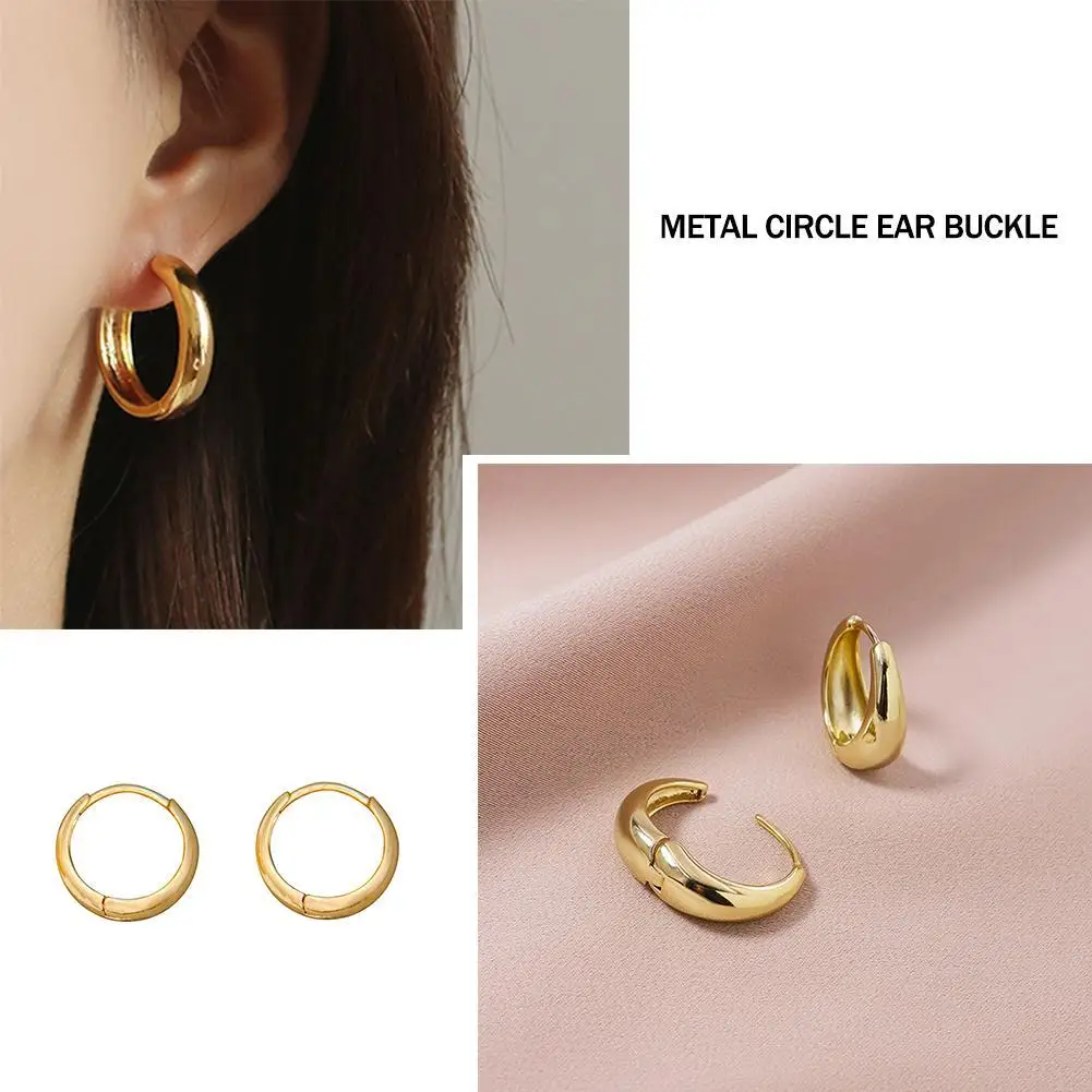 

Classic Metal Circle Ear Buckle Smooth Metal Hoop Earrings Jewelry Wear Daily Girl's Temperament Earrings Korean M4G6