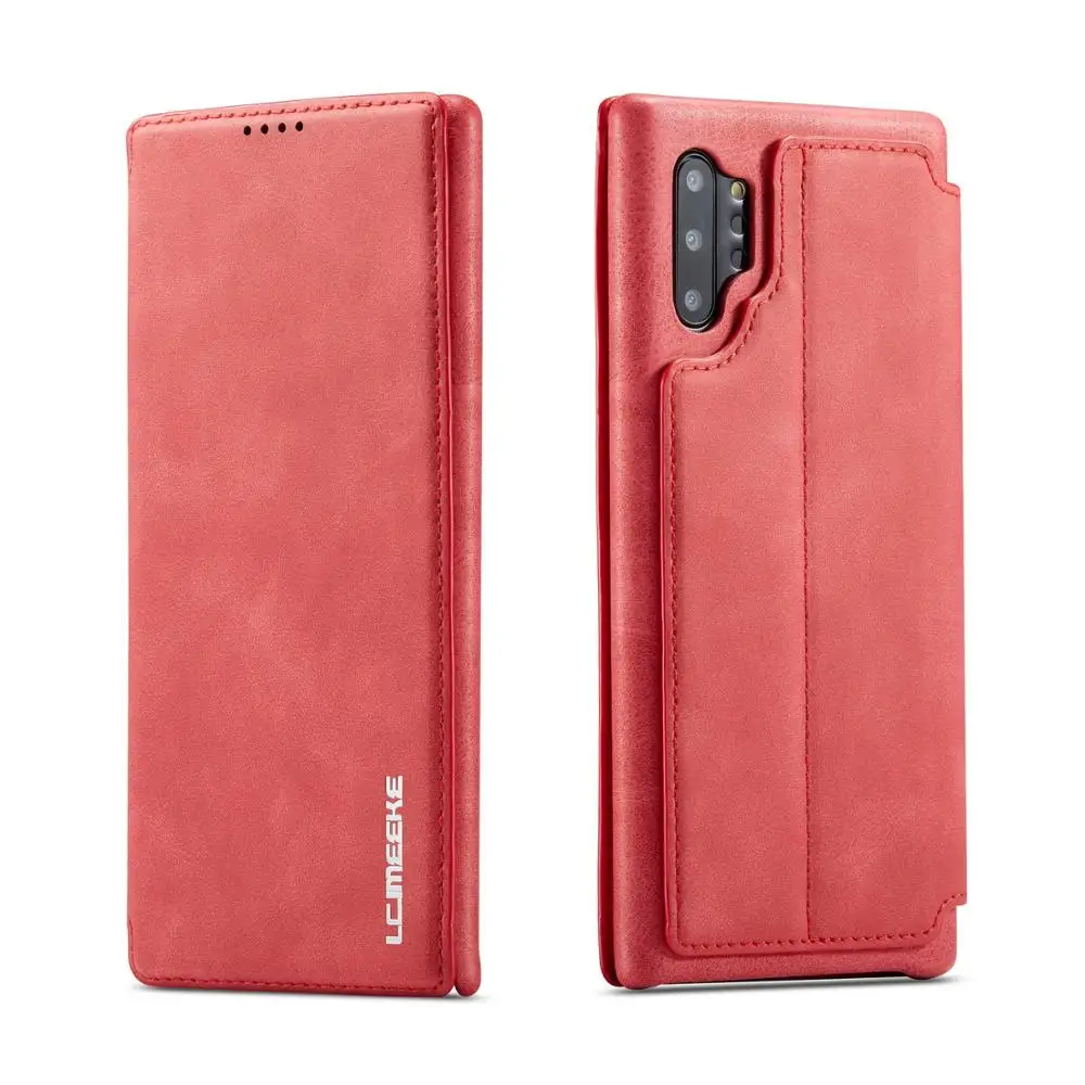 Red Для samsung Galaxy Note 10/Note 10 Plus кожаный чехол-кошелек Роскошный чехол с отделением для карт Защита от падения - Цвет: Red