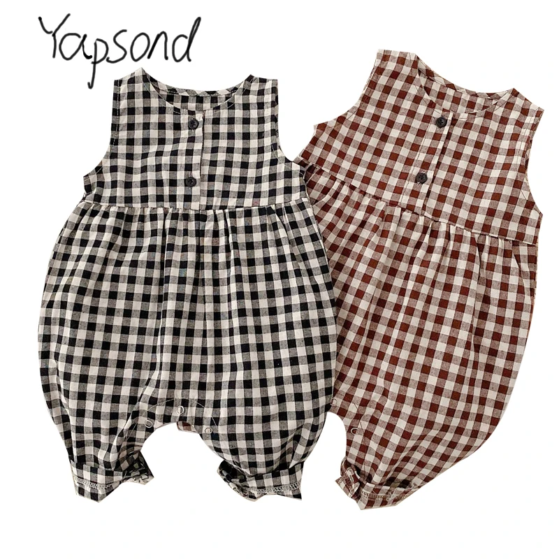 Newborn Girls Clothes Children Summer Jumpsuit Korean Plaid strappy Pants girls fashion wide-legged pants gas pants For Baby