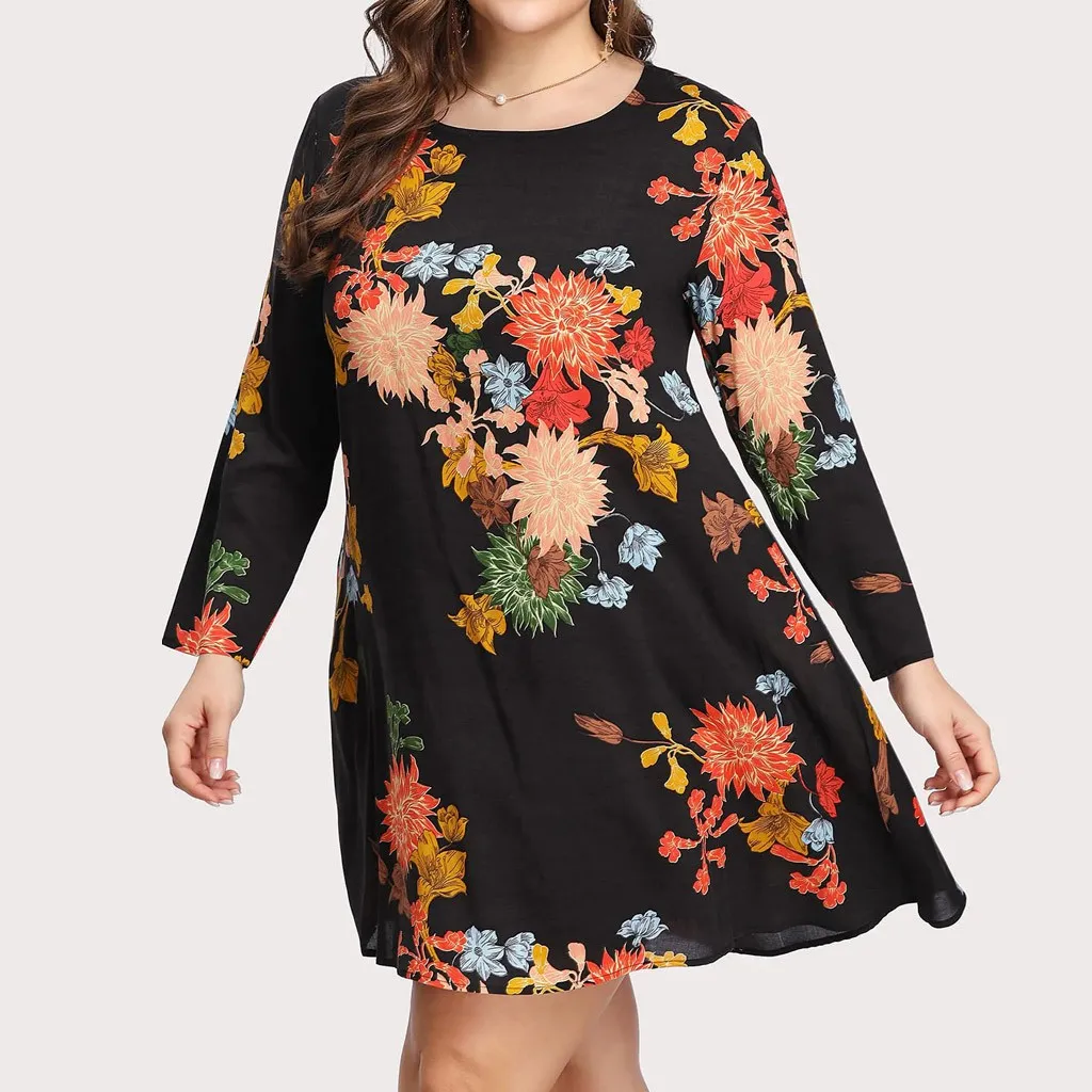 Женское свободное платье размера плюс с цветочным принтом для женщин богемное