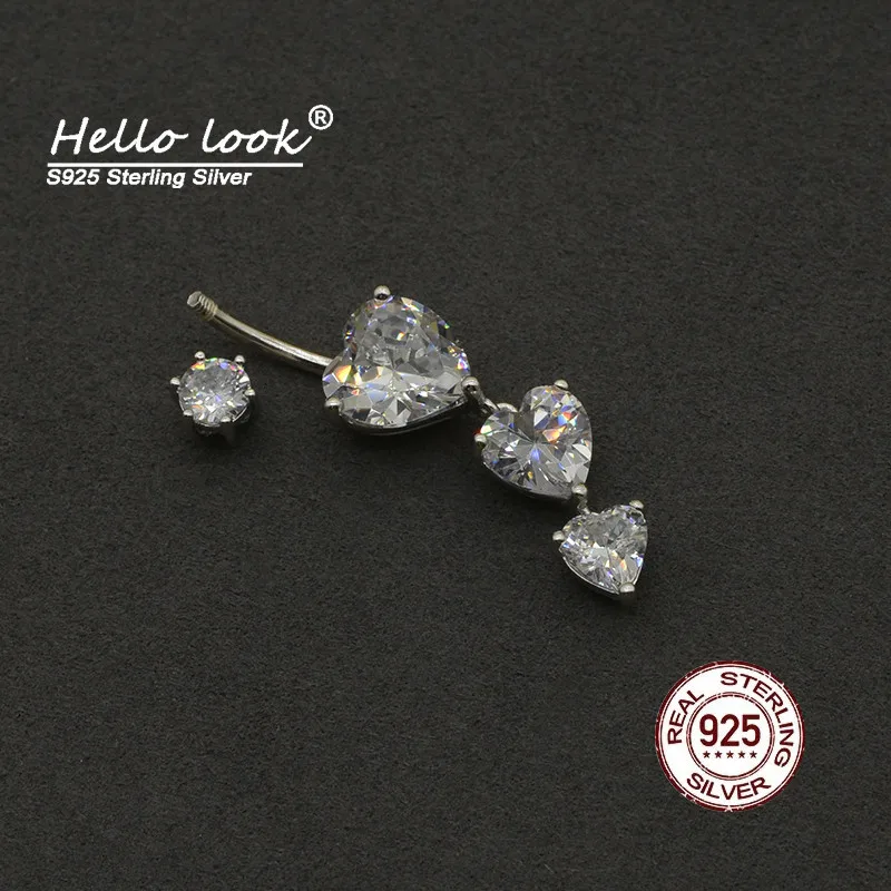 HelloLook 925 пробы Серебряное кольцо для пупка в форме сердца с фианитом Ювелирное