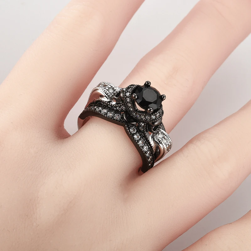 Женское Винтажное кольцо с черным Цирконом|Обручальные кольца| |