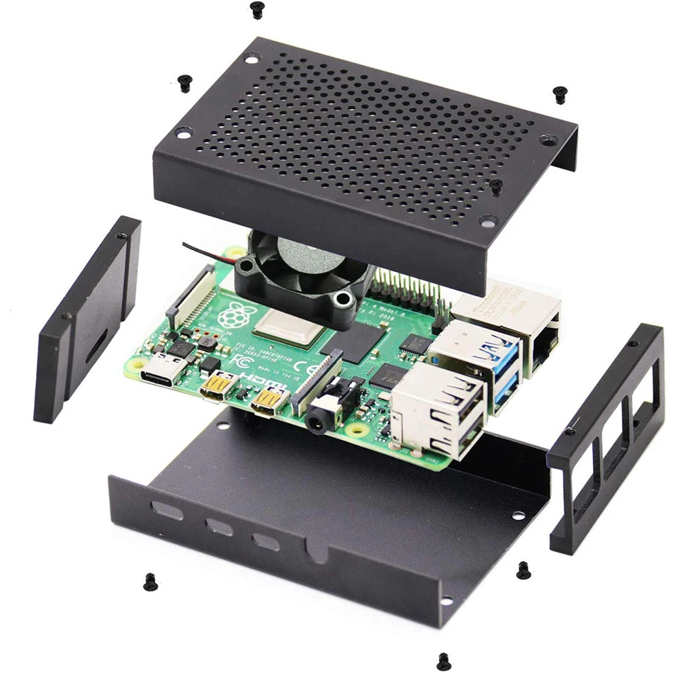 Алюминиевый Чехол Raspberry Pi 4 чехол Pi4 с вентилятором и радиаторами 4B