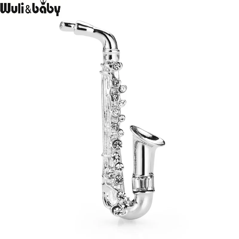 

Wuli&baby 2-color Saxophone Brooches For Women Unisex Metal Rhinestone Instruments Music Lover Casual Brooches Gifts