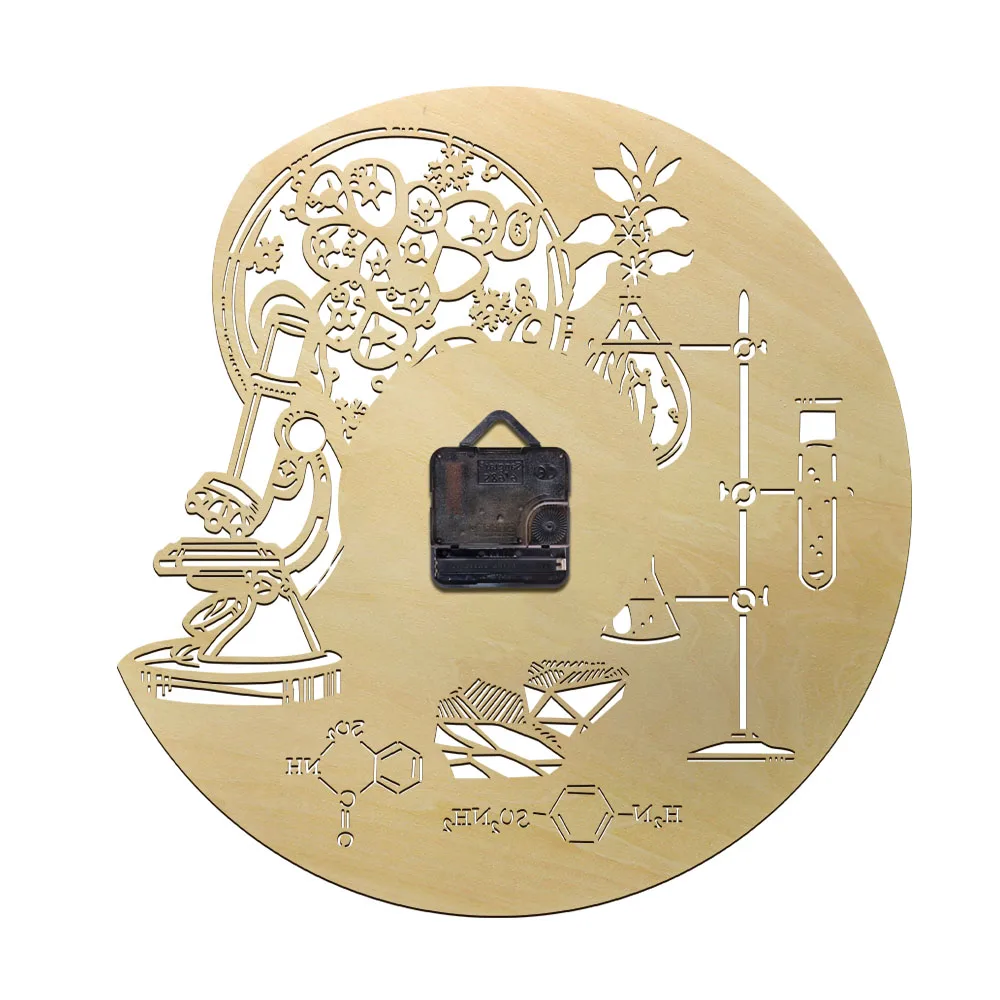 Биология химия наука круг лазерная резка деревянные настенные часы деревенский