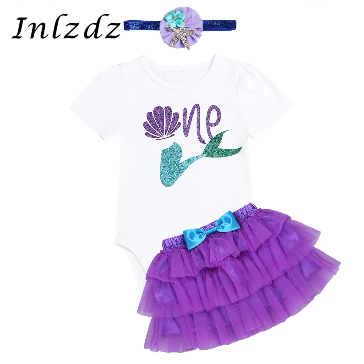 Комплект Русалка для маленьких девочек костюм косплея с коротким рукавом