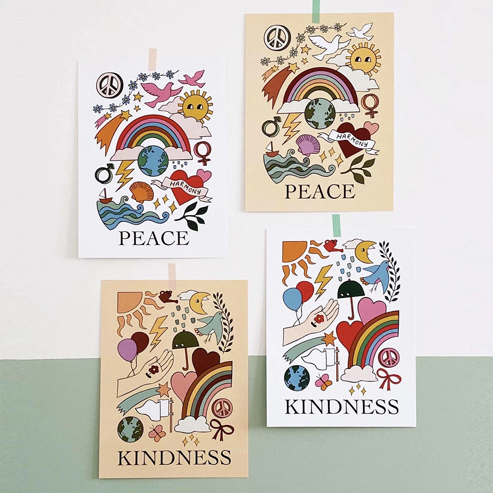 

Nursery Peace Rainbow Kindness Canvas Painting Art Nordic Posters and Prints Wall Pictures for Living Room Decoration Frameless