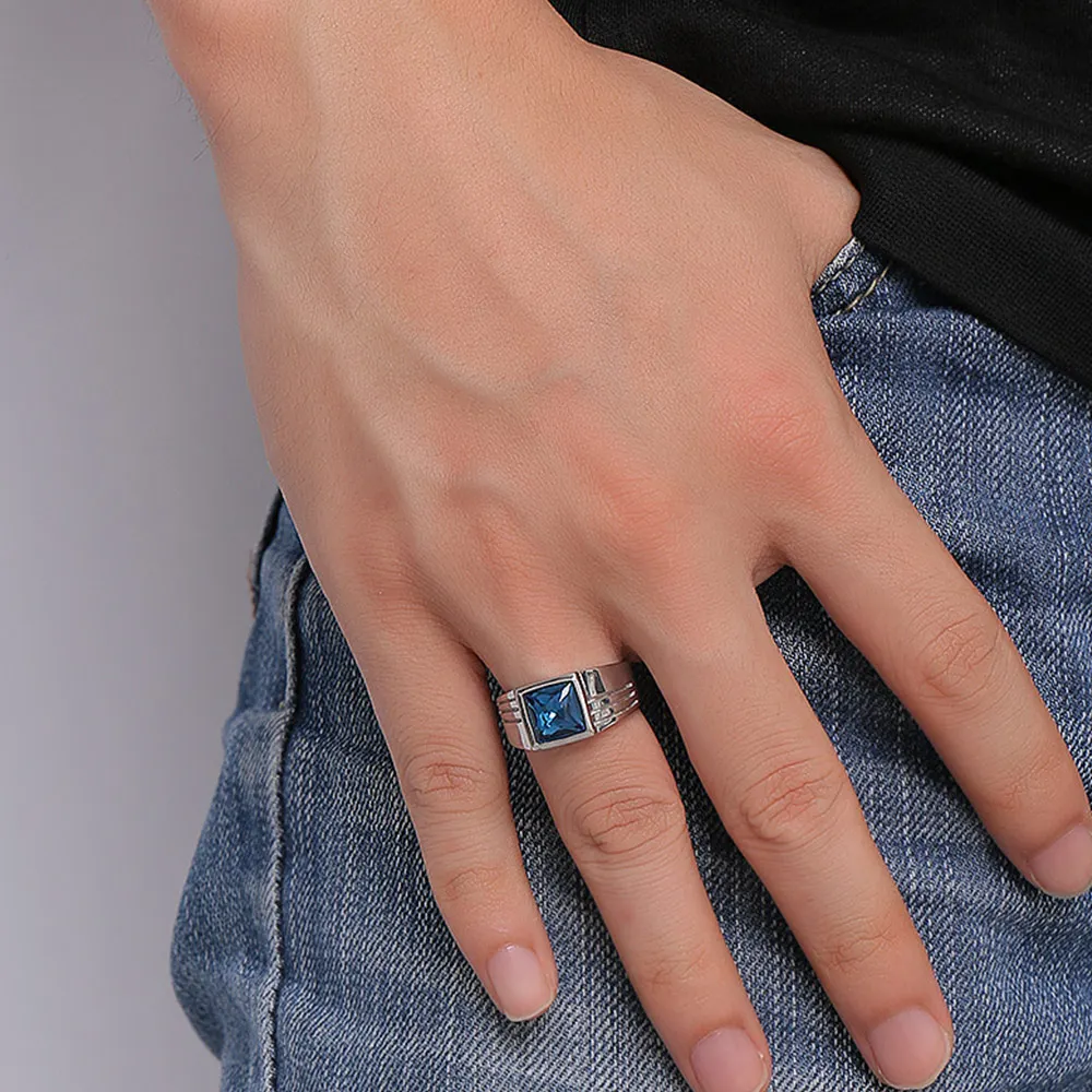 Модные Классические ярко синие Квадратные Кольца JHSL из нержавеющей стали для