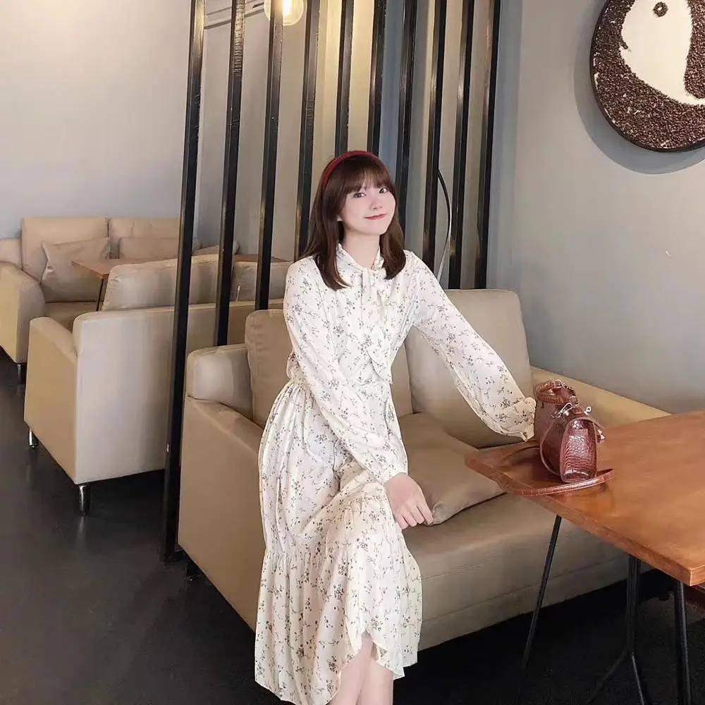 Женское шифоновое платье с длинным рукавом Повседневное коричневого и черного