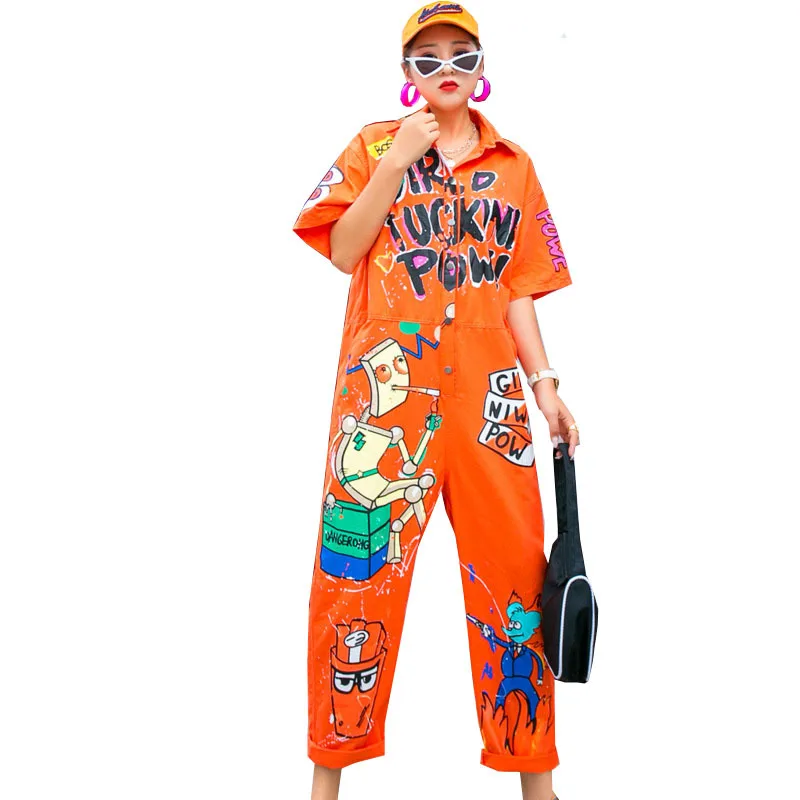 Комбинезон Vefadisa женский с принтом граффити Свободный комбинезон коротким