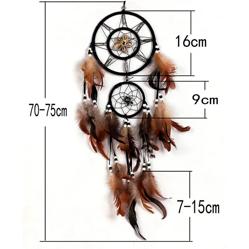 

Feather Crafts Dream Catcher Brown Wind Chimes Handmade Dreamcatcher Net for Wall Hanging Car Home Decoration