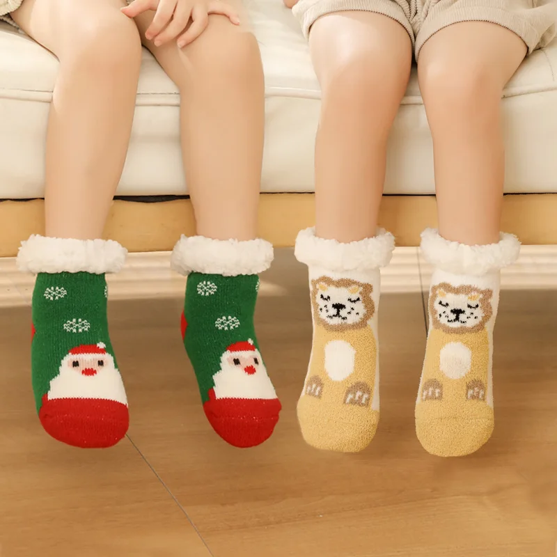

Children's Socks For Newborns Girls Boys Baby Anti-slip Child Plus Thick Terry Warm Winter Cute Christmas Socks For Kids 0-6Y