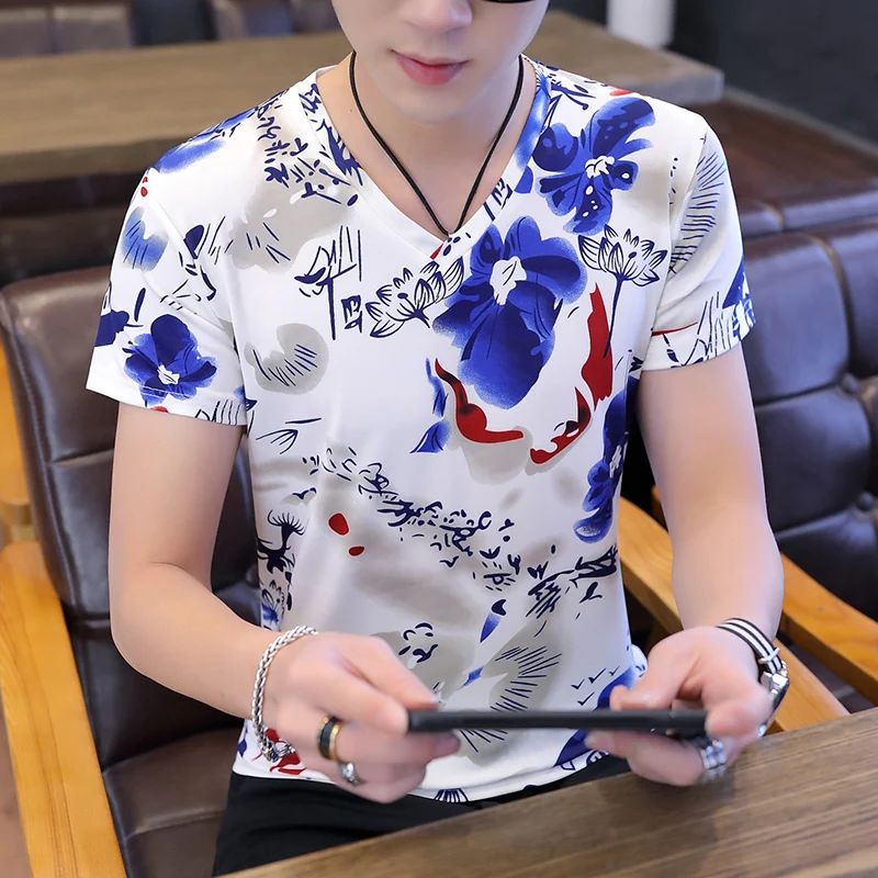 Новинка летняя Красивая Корейская мужская футболка для отдыха из вискозной