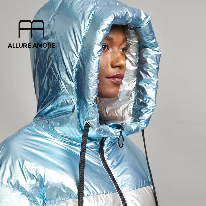 Allure Amore, новинка, Женское пальто, большой размер, свободный, толстый, теплый пуховик, высокое качество, белый утиный пух,, популярные модели
