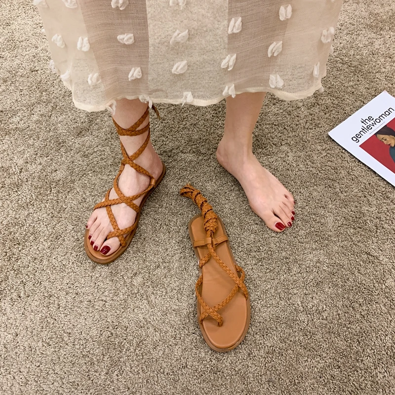 

DLEK Women Open Toe Sandals Weave Cross-tied Casual All-match Summer Female Slippers Soft Breathable Fashion Lady Shoes