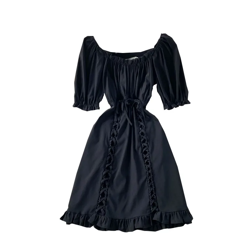 

Fashion White Drawstring Ruched Dress Women's 2021 New Summer Short Sleeve Chest Pleated O-neck Folds Dresses For Casual Work