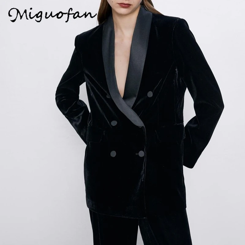 Miguofan Блейзер черные женские блейзеры куртки пальто с длинным рукавом двубортный