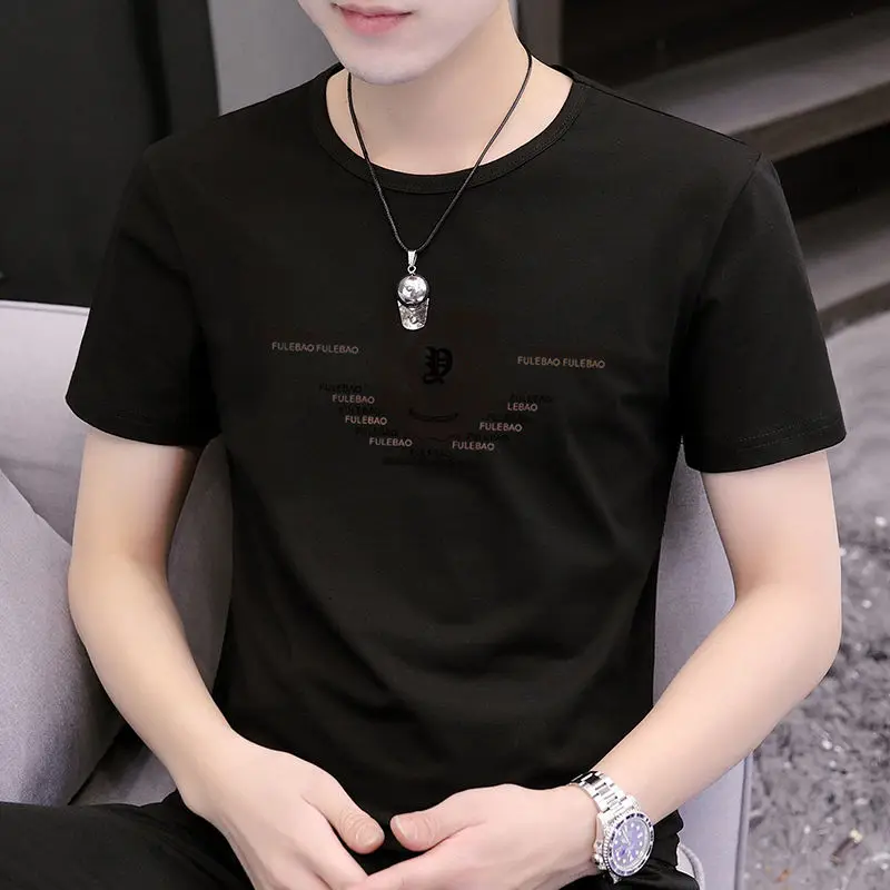 

High quality summer men's short sleeve T-shirt loose cotton Korean fashion printed half sleeve t-shirt men's wear