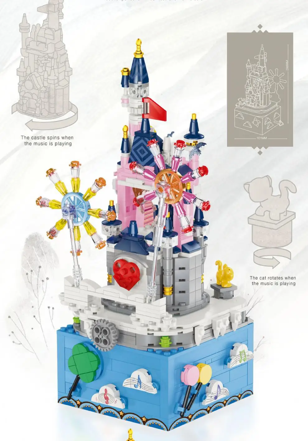 

91001 Birthday gifts Rotating music box with lights diamond building blocks toys for kids