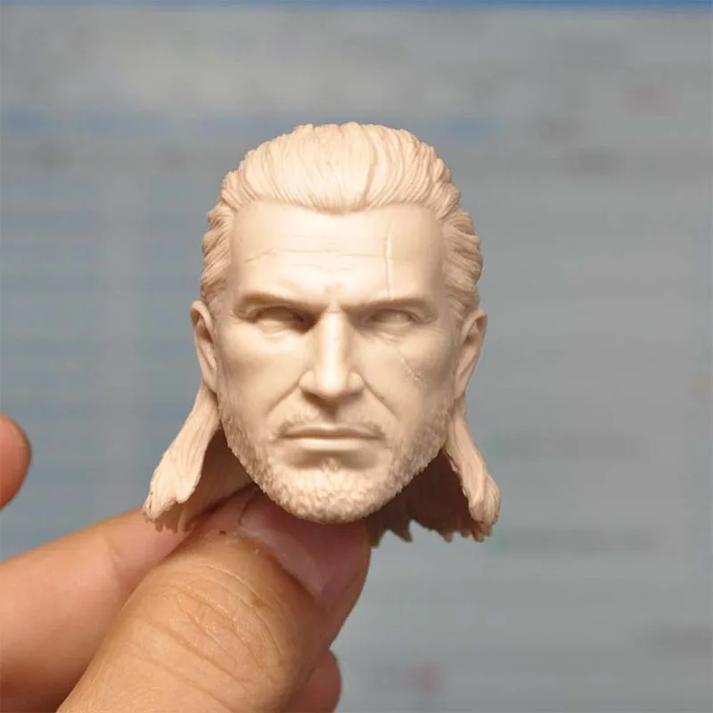 

Unpainted 1/6 White Wolf Geralt Head Sculpt Carving Model Fit 12'' Male Soldier Action Figure for Painting Exercise