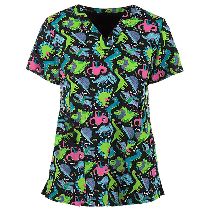 

Медицинские скрабы с мультяшным принтом 2021, униформа для кормления, женская повседневная униформа с коротким рукавом, скрабы для женщин с V-...