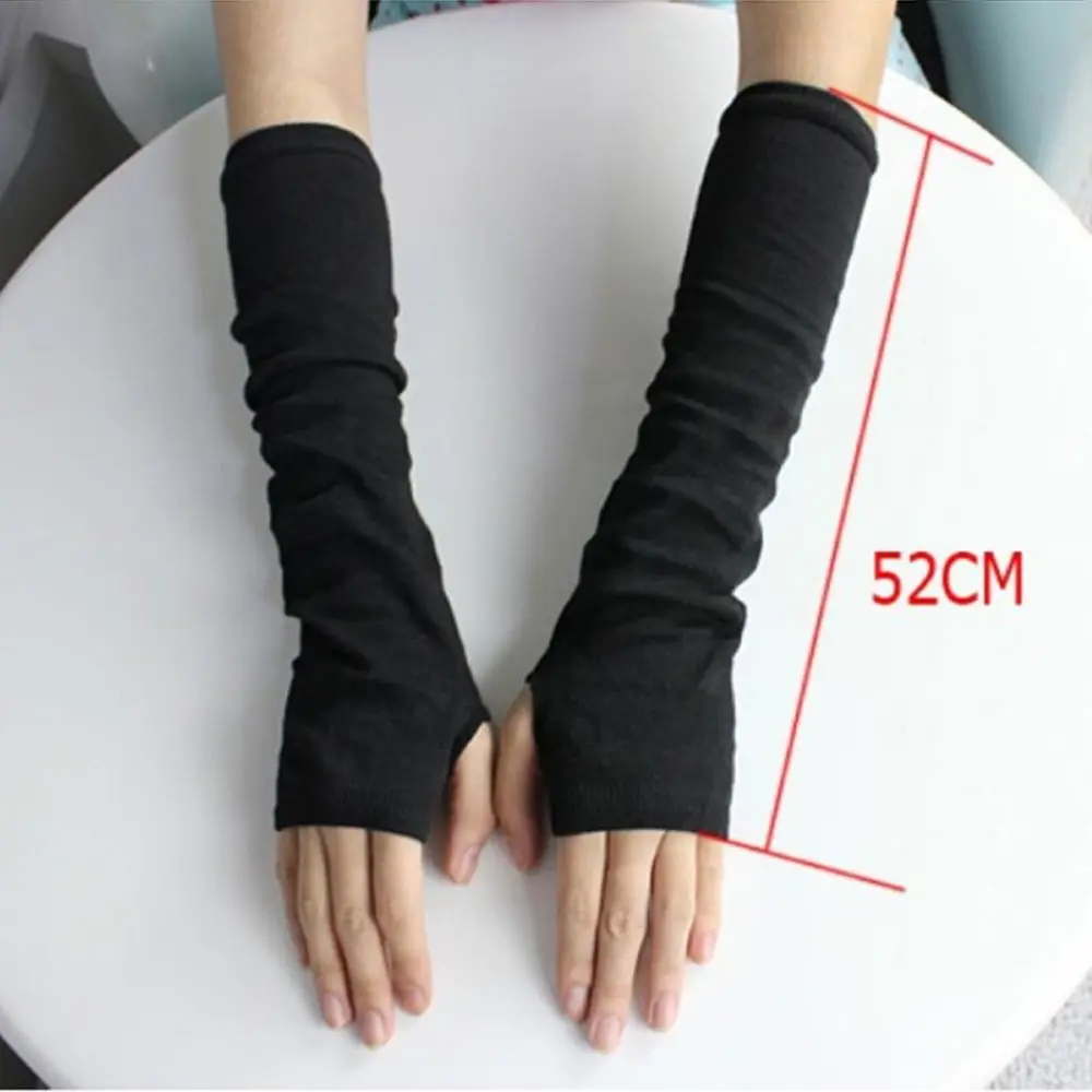 

Arm Warmers Long Gloves Fingerless Mittens Funk Trendy Solid Warm Knitted Mittens Half Finger Sleeves Black Gloves