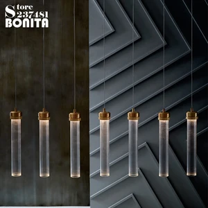 Современная стеклянная Подвесная лампа в виде круглых трубок, светодиодные полосатые подвеска цилиндрической формы лампы, Длинные Кристальные медные маленькие люстры в стиле лофт