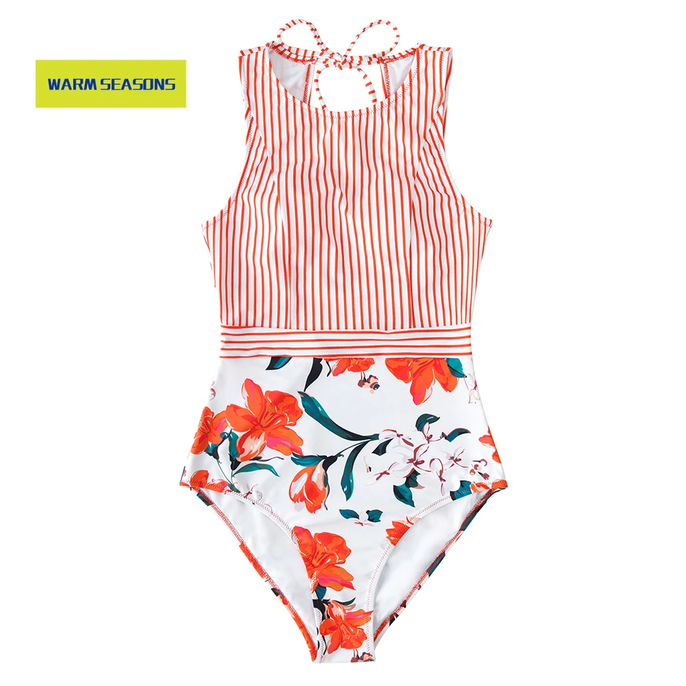 

Black Striped And Green Leaf One-piece Swimsuit Women Sexy Cutout Monokini Bathing Suits 2021 New Girl Beach Swimwear