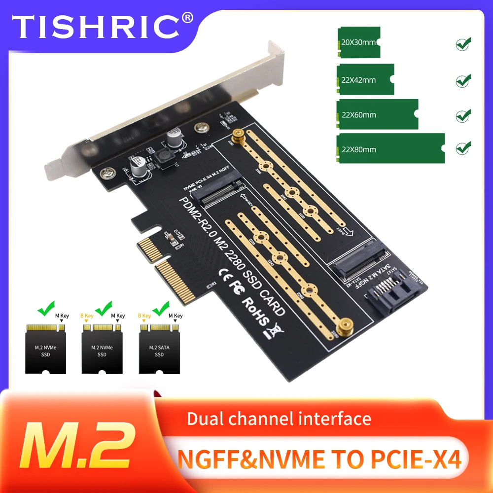 Плата адаптера TISHRIC с одним/двумя портами M.2 NVME на Pcie 4x B/M интерфейс ключа