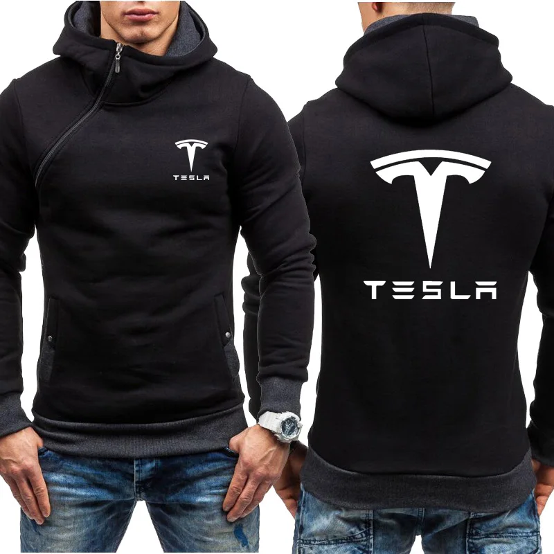 

Men Hoodies Tesla Car Logo Print Casual HipHop Harajuku Long Sleeve Fleece warm Hooded Sweatshirts Mens zipper Jacket