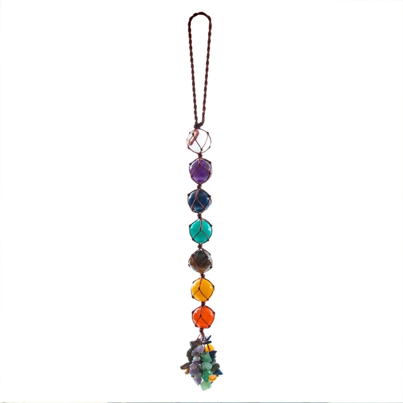 

B0KB Crystal Ball 7 Chakra Natural Rough Stone Pendant Creative Craft Bedroom Wall