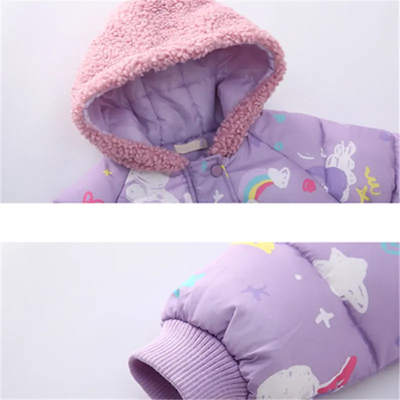 

2020 New Fashion Children Winter Jacket Rainbow Cute Print Girls Kids Warm Thick Fur Collar Hooded Long Coat For Teenage 4-13Yrs