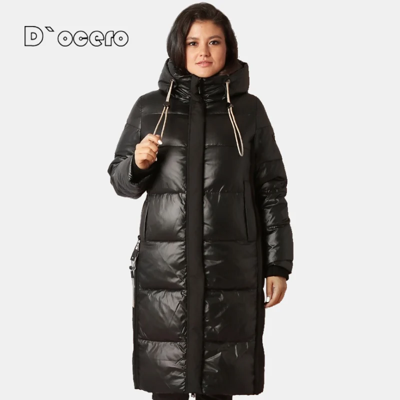 

DOCERO 2021 Women's Winter Down Jacket Long Women Padded Quilted Parka Thickened Warm Female Coat Large Size Hooded Outerwear