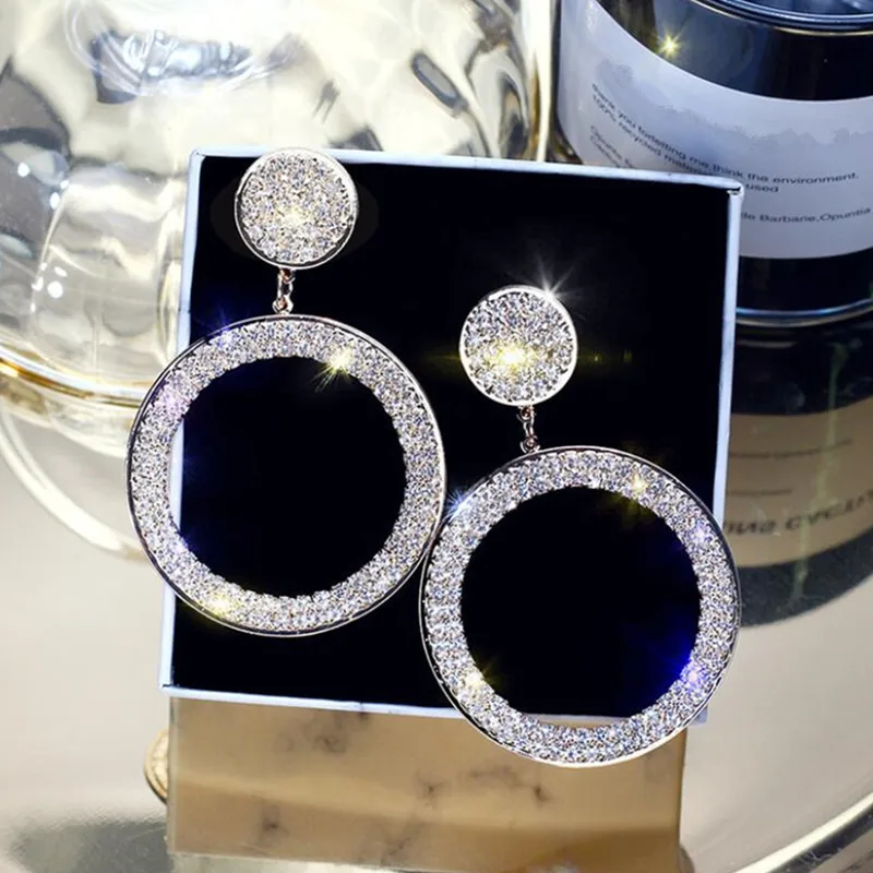 Женские сверкающие круглые серьги MINHIN золотистые/Серебристые стразы Роскошные