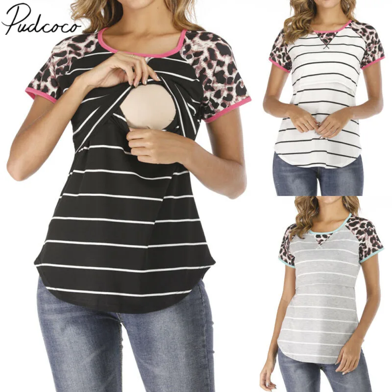 Женский топ 2019 Рабочая Рубашка для беременных женщин Леопардовый полосатый
