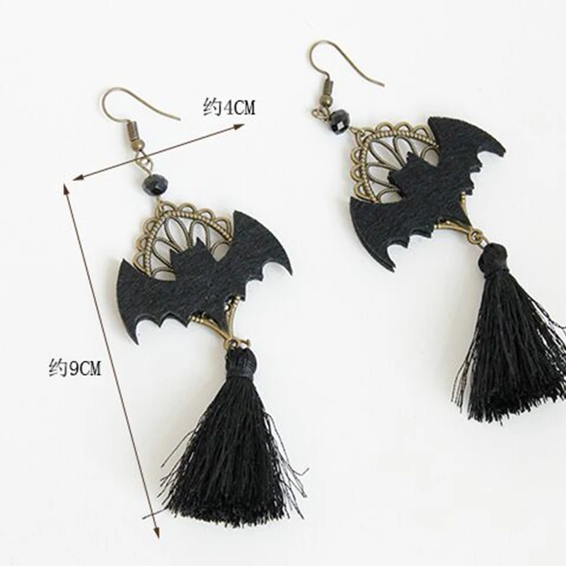 JYA панковские серьги с кисточками ручной работы для женщин готические викторианские Ретро свисающие серьги королева мода Летучая мышь для Хэллоуина, для клуба Винтаж