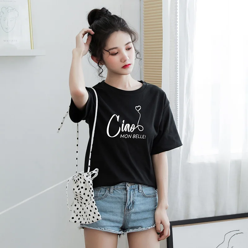 

Summer Short Sleeve Pullover O-neck Women T Shirt FY001