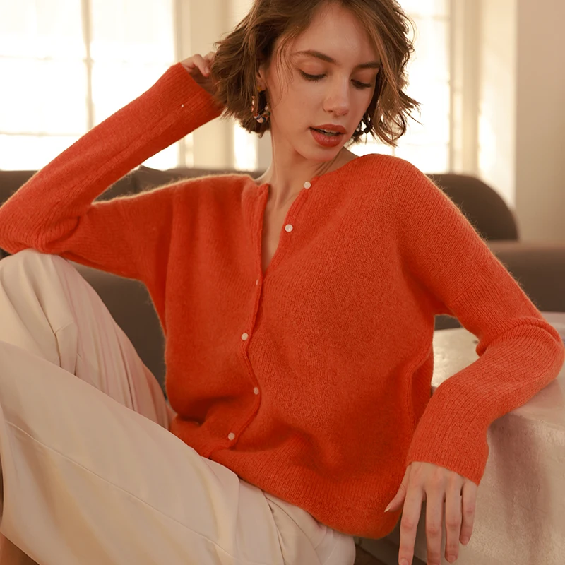 

Женский свитер, Осень-зима 2021, мягкий восковой свитер, вязаный кардиган из мохера на пуговицах