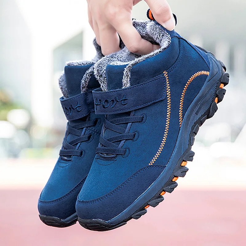Водонепроницаемые зимние мужские ботинки из коровьей замши теплые женские