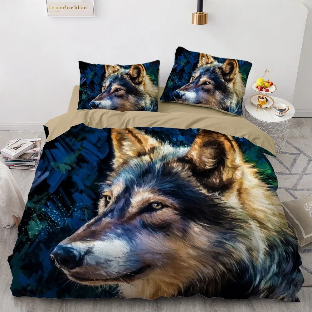 

3D Design Painting Animal Wolf Comforter Sham Pillowcases Duvet Quilt Cover Sets Bedding Set King Queen Full Single Home Textile