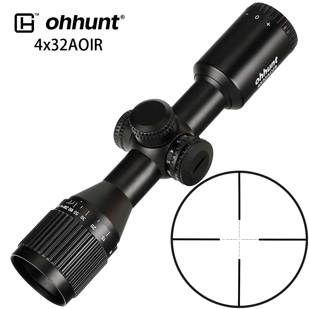 Охота ohhunt 4X32 AOIR Компактный Тактический широкий угол оптические прицелы Mil точка с подсветкой Стекло гравированная сетка Оптика прицел