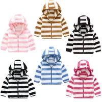 2 7y zipper striped plush hoodie for kids outwear coat children striped hoody waistcoat hooded windproof coat