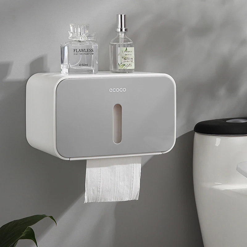 

ECOCO Nail-free Waterproof Bathroom Roll Paper Box Toilet Paper Box Wall-mounted Storage Tissue Pump Home Bathroom Storage Tools