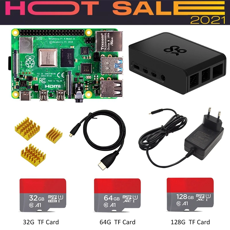Bestellen 4 8gb Kit Ram 4 Modell B Pi 4b 8gb: + Kühlkörper + Power Adapter + Fall + 32/64/128gb Sd + Hdmi-Kompatibel